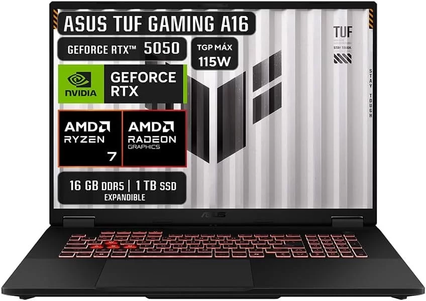 ASUS TUF Gaming A16 Laptop Gaming/Ryzen 7 Serie 200/RTX 5050/16" FHD+ 144Hz/16GB RAM-1TB SSD/16 Tops NPU/Garantía Oficial México