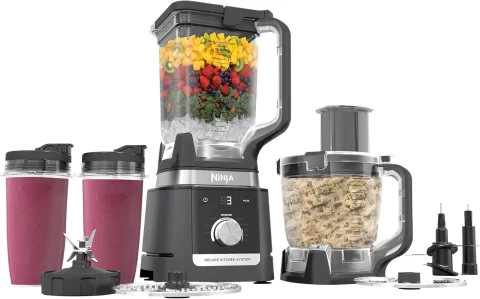 Ninja CO905KS Deluxe Kitchen System, Potencia 1600W, Procesador con Licuadora, Jarra 86oz, 2 Vasos 24oz, Tecnología Auto-IQ, Sistema de Cocina Profesional Multifuncional, Color Negro (Reacondicionado)