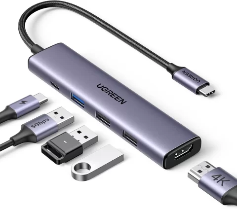 UGREEN Hub USB C 5 en 1 Adaptador USB C Multipuerto Aluminio a 4K 30Hz HDMI