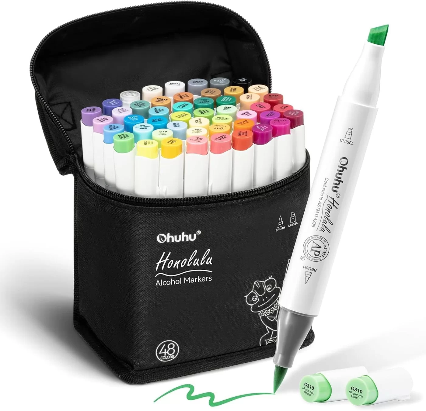 Ohuhu Plumones de Alcohol 48 Colores Doble Punta Pincel y Cincel - Honolulu